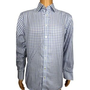 Charles Tyrwhitt Jermyn Street London White Blue Checkered Non Iron Shirt 16 35"